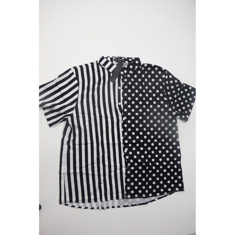 Lars Amadeus Shirt Split Stripe Polka Dot XXL Black White Casual Party Top